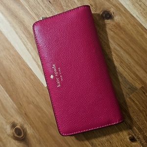 Like New Kate Spade Fuschia "Festive Pink" Pebbled Leather Large Wallet
